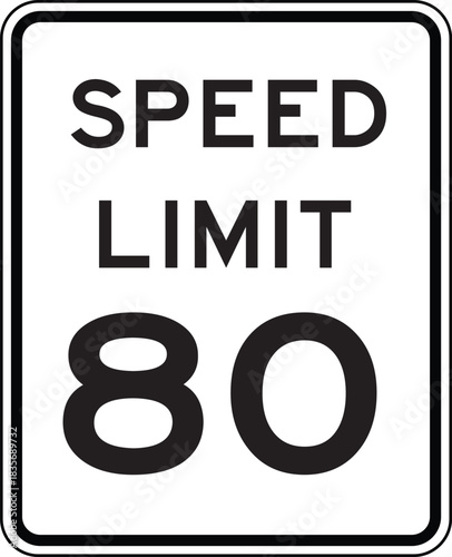 Speed Limit 80 Traffic Sign Editable Vector