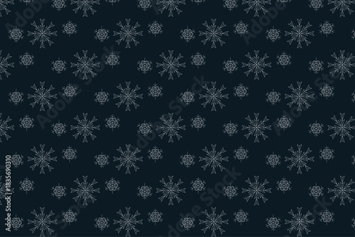 Dark Charcoal Christmas Snowflake Seamless Vector Pattern for Gift Wrap, Fabric and Wallpaper