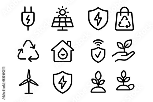Outline icons for ecology renewable energy recycling and environmental protection