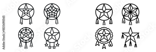 Collection of traditional Filipino Christmas Parol star lanterns in outline style