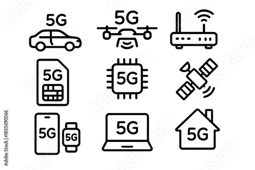 5G technology showing connectivity across various devices and applications like smart home, automotive, and mobile networks