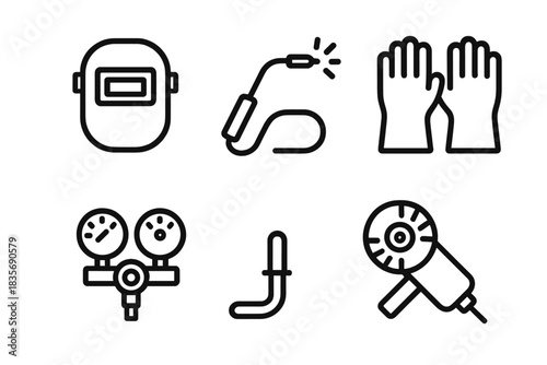 Professional welding equipment and protective safety gear symbols set
