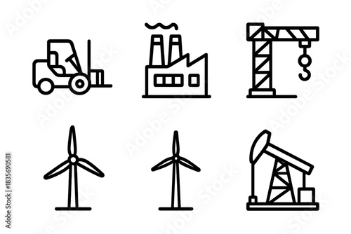 Line icons covering industrial, construction, and energy themes