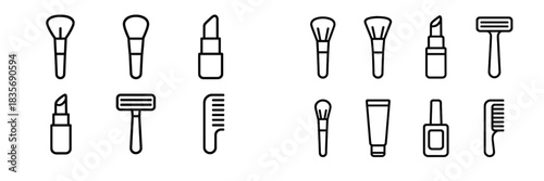 Minimalist line style icons for beauty, cosmetic, and personal care products