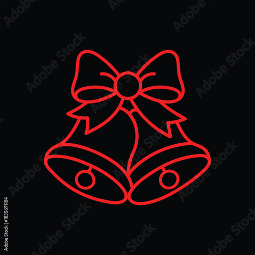 Festive red outline of Christmas bells with a bow on a dark background, symbolizing celebration and joy.