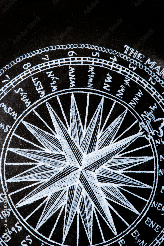 Fototapeta premium Detailed Vintage Black and White Compass Rose Navigation