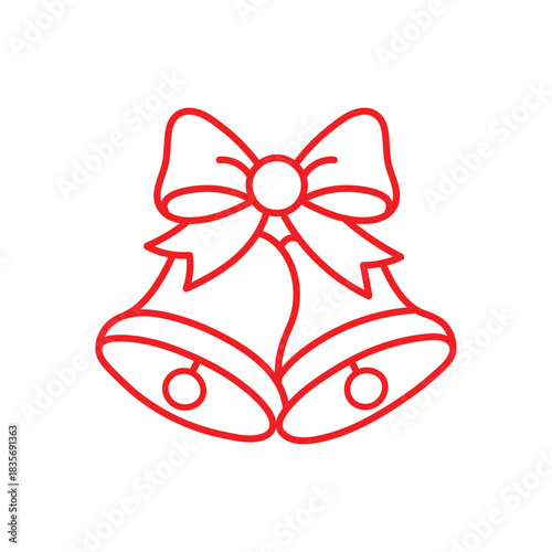 Festive red outline of Christmas bells with a bow, symbolizing holiday cheer and celebration