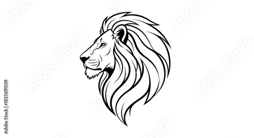 Majestic lion head profile illustration showcasing strength and regal presence in detailed artwork.