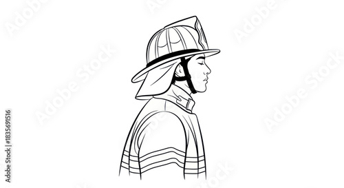 Line Art Depiction of a Firefighter in Profile.