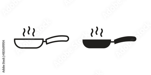 Frying pan icon flat simple icon. Liner version - stock vector.