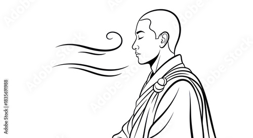 Monk Meditating Peaceful Breath Calmness Serenity Zen.