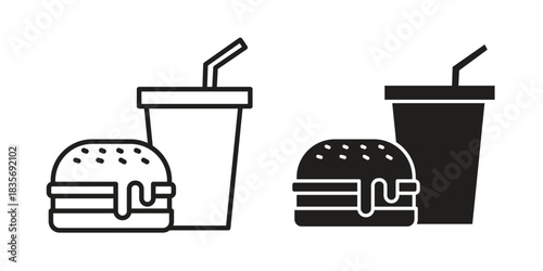 Hamburger soda icon flat simple icon. Liner version - stock vector.