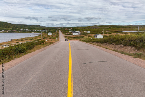 The Two-Lane Paved Road Leading out of Red Bay, Canada, Newfoundland and Labrador, Canada on a Cold Autumn Day