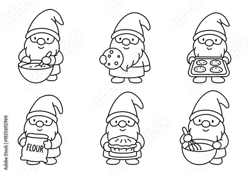 Set of gnome bakers in linear style.