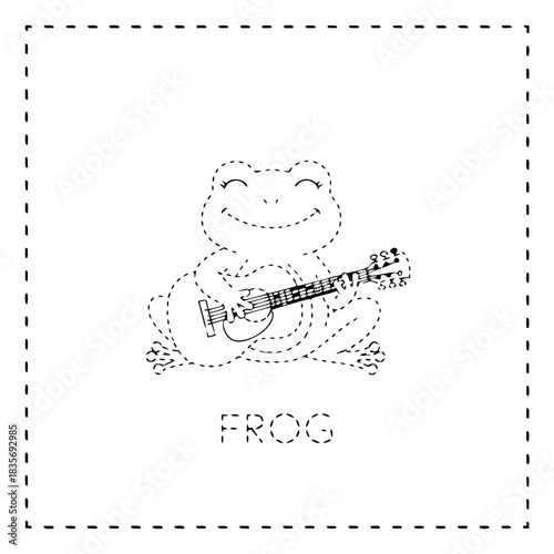 Happy amphibian plays joyful tune on instrument