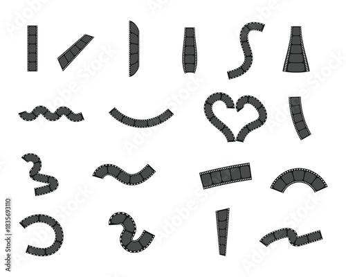 Large vector set of film strips in various styles and frames. Vintage movie reel elements, isolated cinematic borders and templates