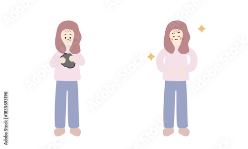 心が空っぽの女性と満ち足りている女性のイラスト