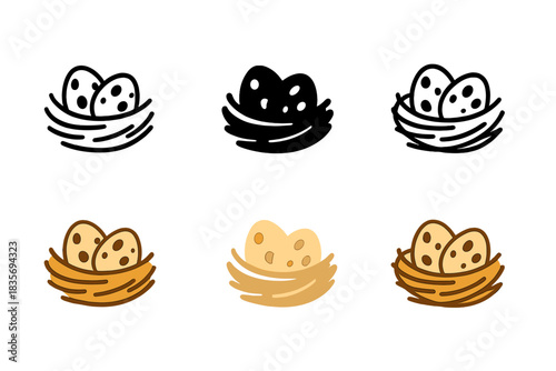 Quail Egg Nest. Small nest with quail eggs nestled inside, minimal vector icon, first in line style with thin outline, second in