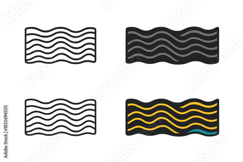 Wavy Damascus Steel Patterns. Stylized wavy steel pattern of Damascus blade, simple minimalist vector illustration, first in line