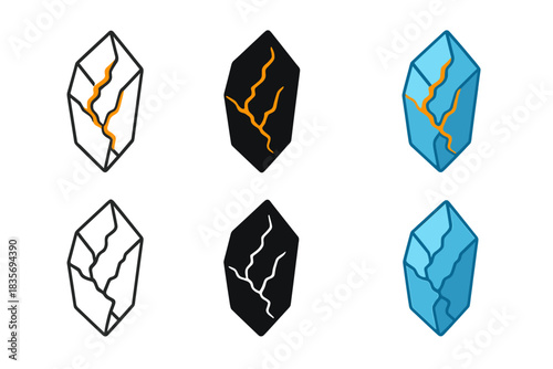 Glowing Quartz Illustration. Vein of quartz showing rhythmic glowing energy along its cracks, simple minimalist vector