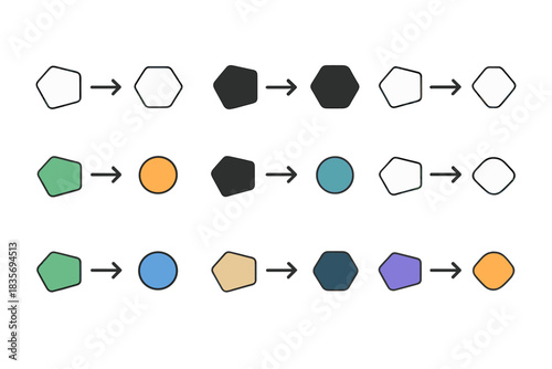 Enzyme Reaction Chain. Enzyme reaction chain represented by minimalist connection of shapes and arrows, elegant interpretation of