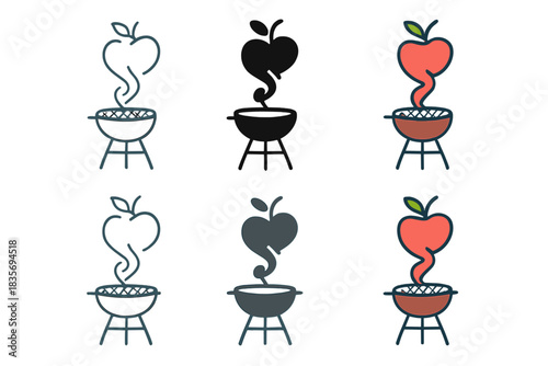 Grill Smoke Apple. Grill emitting rising smoke trail shaped like apple silhouette, merging flavor and craft in elegant symbolic