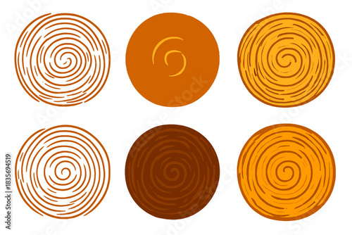 Hay Texture Artistry. Close-up of rolled hay texture illuminated by warm evening glow, natural spiral pattern simplified into