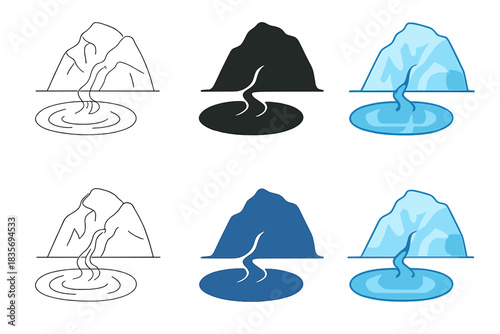 Melt Stream Reflections. Small melt stream emerging from glacier terminus, pooling into reflective basin under cold light, simple