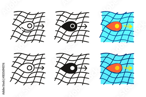 Energy Quanta Motion. Energy quanta moving through mesh-like space continuum, smooth modern interpretation of field interaction