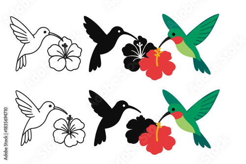 Hummingbird's Floral Feast. Hummingbird Flower Nectar, modern natural composition capturing harmony between air, color, and bloom,