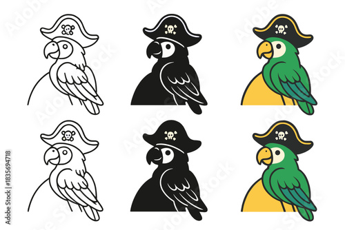 Parrot Pirate Adventure. Parrot Pirate Shoulder, stylized sea voyage motif blending feathers, hat curves, and nautical charm,