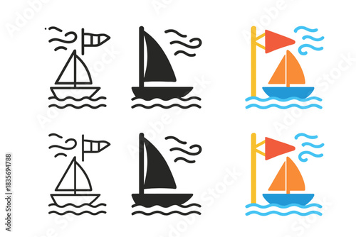 Abstract Nautical Harmony. Sailboat Wind Flag, abstract nautical harmony combining air flow, geometry, and calm sea rhythm, first