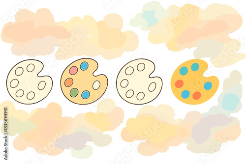 Dreamy Colorful Palette. Palette floating among soft abstract clouds of color, dreamy artistic energy, first in line style with