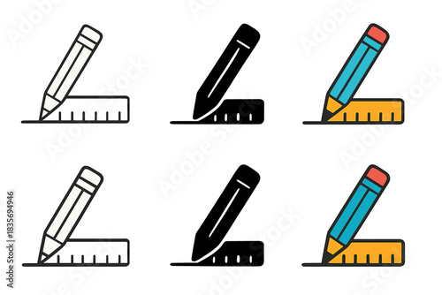 Parallel Art Styles. Ruler and pencil forming parallel lines on surface, clean technical composition, first in line style with