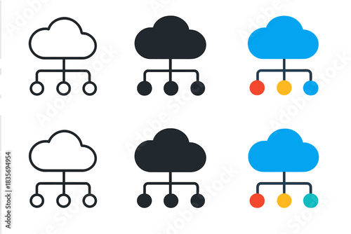 Network Connection Metaphor. Cluster of small circles linking to main cloud above, network connection metaphor, first in line