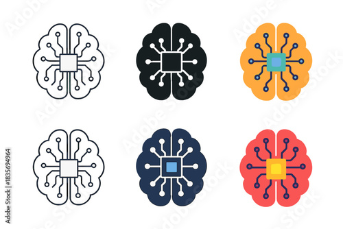 Tech Brain Circuitry. Minimal brain formed by fine circuit lines leading to central chip node, elegant tech harmony, first in line