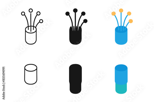 Colorful Fiber Optics. Fiber optic cable transmitting light pulses, first in line style with thin outline, second in solid style