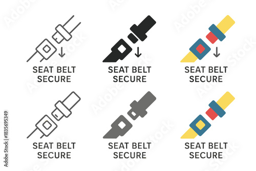 Seat Belt Styles. Seat Belt Secure first in line style with thin outline, second in solid style filled shape, third in flat style