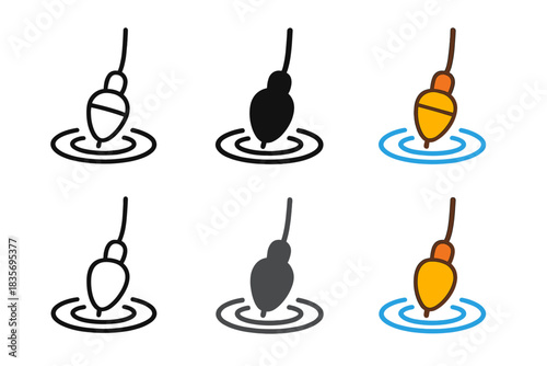 Ripple Style Variations. Line Cast Ripple first in line style with thin outline, second in solid style filled shape, third in flat