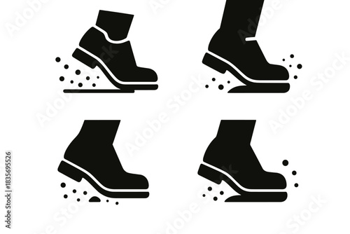 Footsteps Stirring Dust. Icons for: a ground-lifting step shaking tiny specks, a heavy stride stirring faint dust, a solid