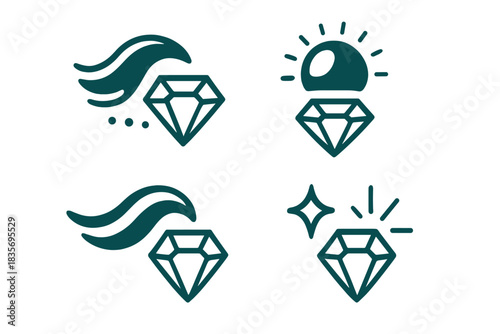 Luminous Oceanic Icons. Icons for: a marine glow echoing a stone’s clarity, a soft pulse mirroring crystalline shine, a fluid