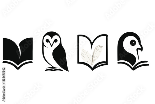 Avian Book Icons. Icons for: a book’s arc reflecting a curved beak, gentle pages mirroring a wise outline, soft paper echoing a