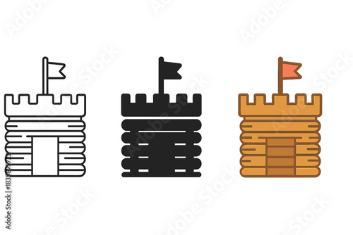 Popsicle Stick Fort. Miniature fort constructed entirely from popsicle sticks with small flag on top, first in line style with