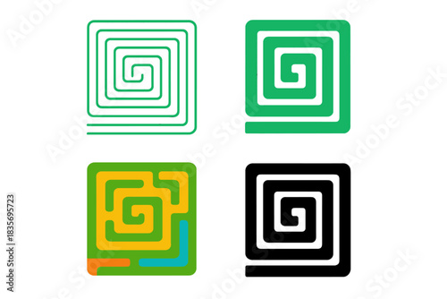 Infinite Green Labyrinth. Abstract recursive maze pattern forming infinite green labyrinth, first in line style with thin outline,