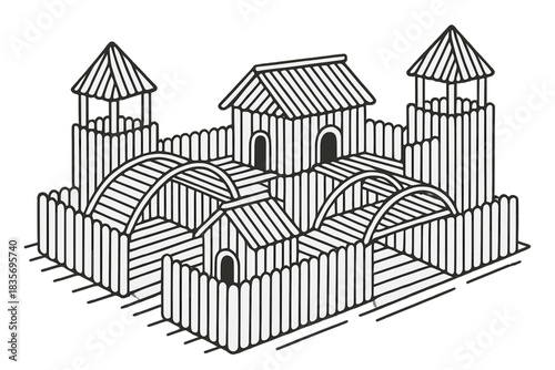 Popsicle Stick Fort Designs. Creative popsicle stick fort with bridges and lookout towers in playful arrangement, first in line