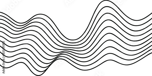 Black and White Abstract Wave Lines | Fluid Motion Background Vector