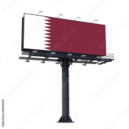 Outdoor Advertising Billboard with Qatar Flag On Isolated Transparent Background
