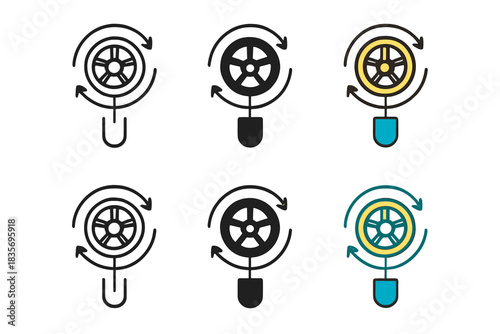 Flywheel Energy Illustration. Rotating flywheel converting motion into stored energy, abstract minimalist vector illustration,