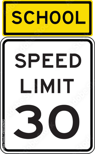 School Zone Speed Limit 30 Roadside Traffic Sign