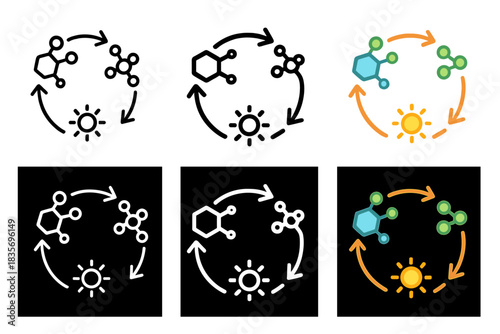 Molecular Pathway Art. Interconnected molecular icons forming circular biochemical pathway, representing energy flow through
